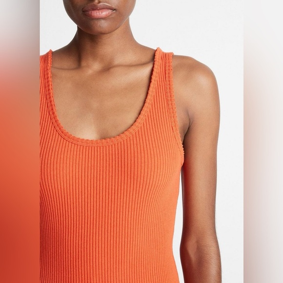 Vince Orange Raw-Edge Ribbed Scoop-Neck Tank - Picture 1 of 6